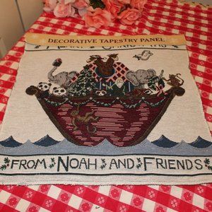 Tapestry Fabric Panel Merry Christmas From Noah & Friends 17.75" Sq Noahs Ark